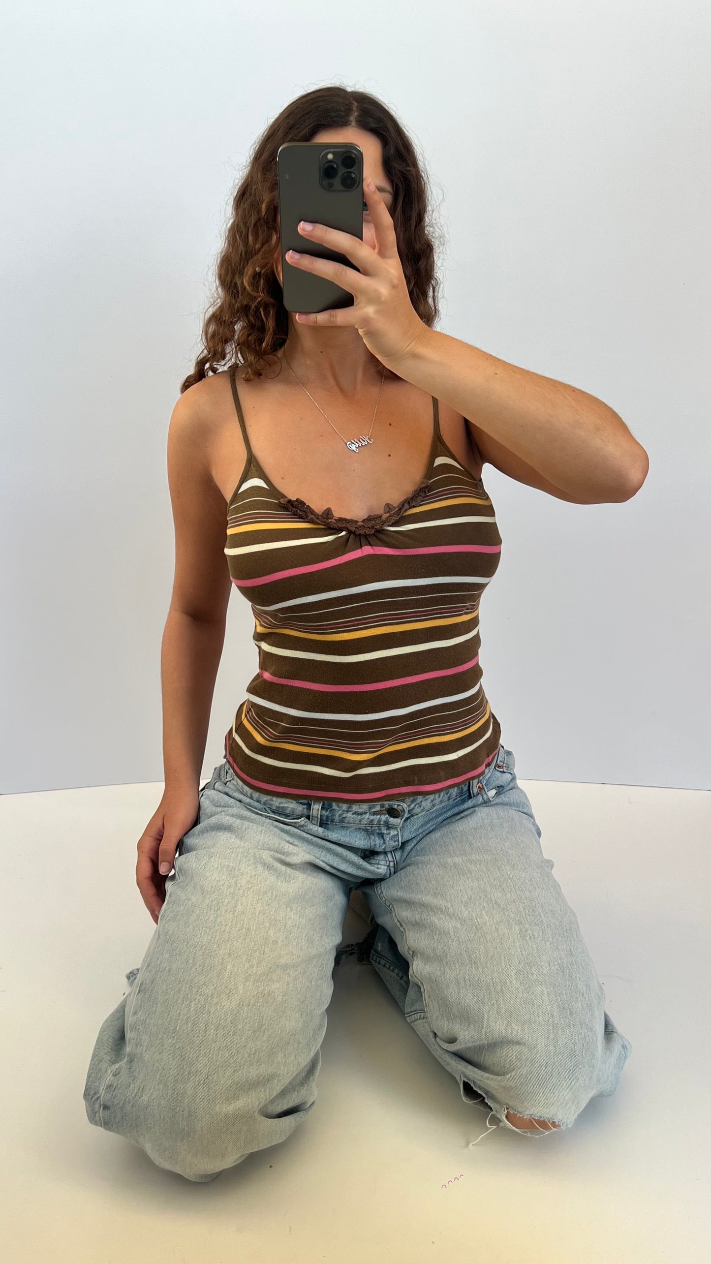 00s brown stripe halter cami- size M