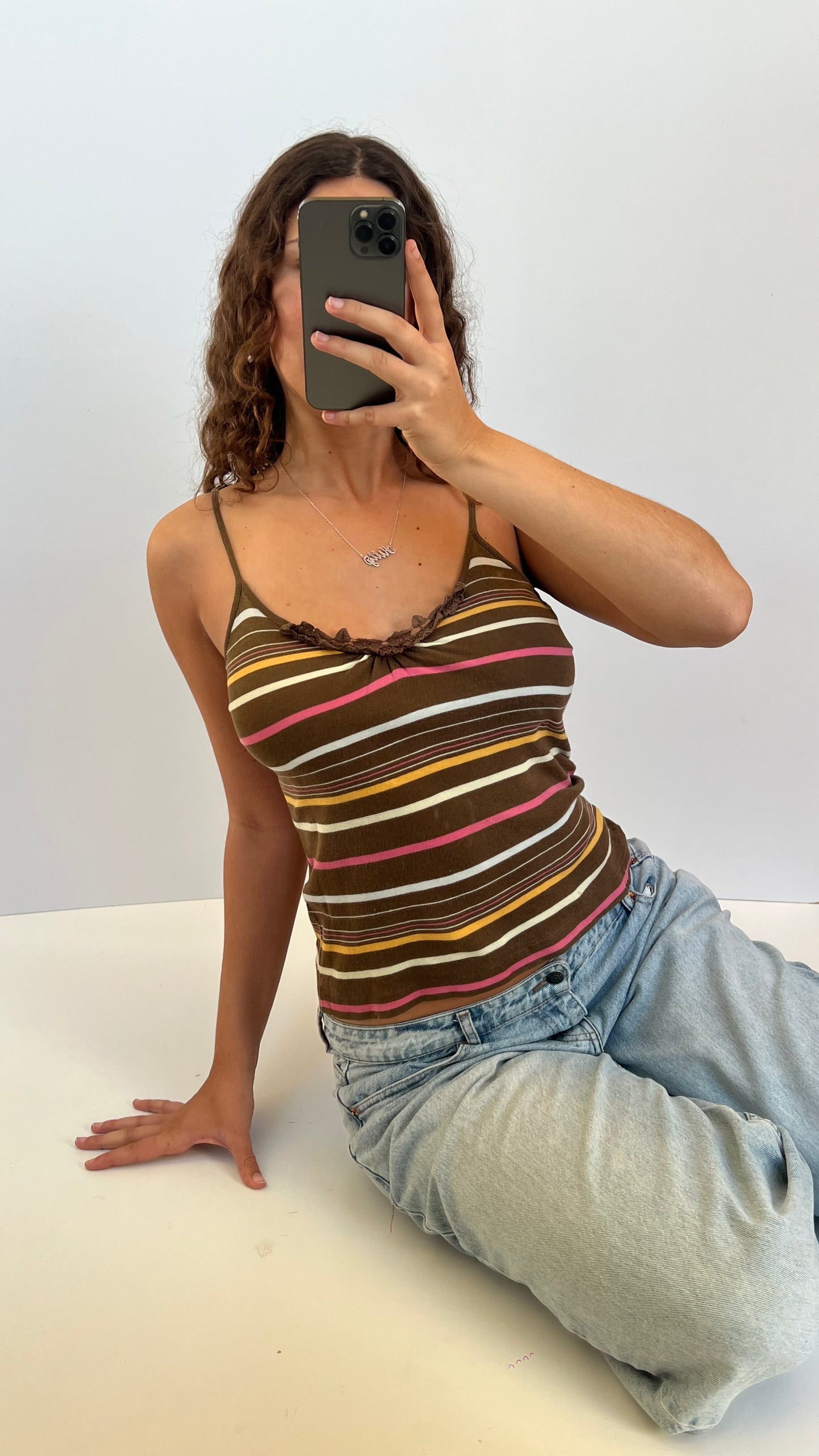 00s brown stripe halter cami- size M