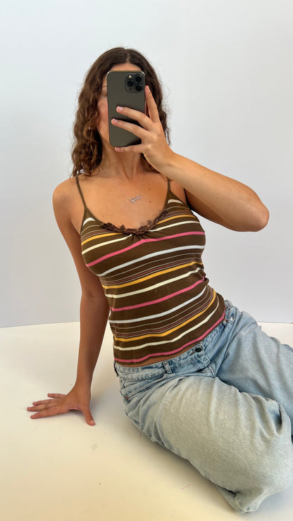 00s brown stripe halter cami- size M