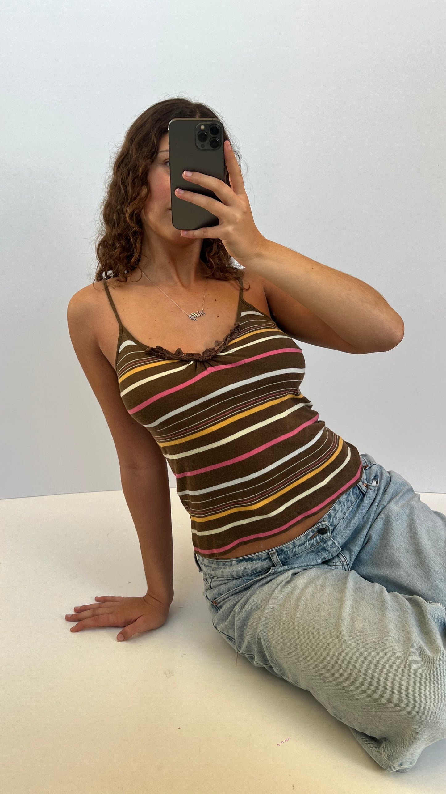 00s brown stripe halter cami- size M