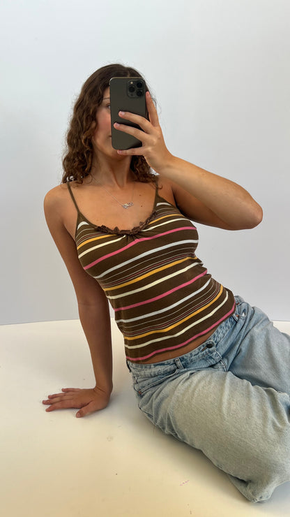 00s brown stripe halter cami- size M