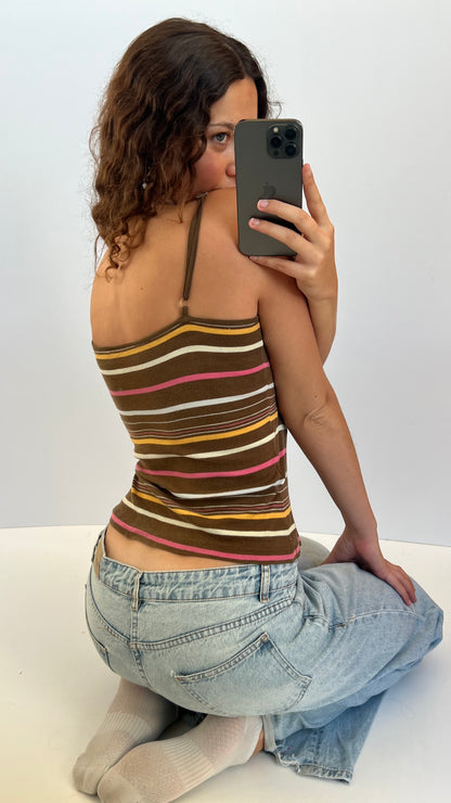 00s brown stripe halter cami- size M