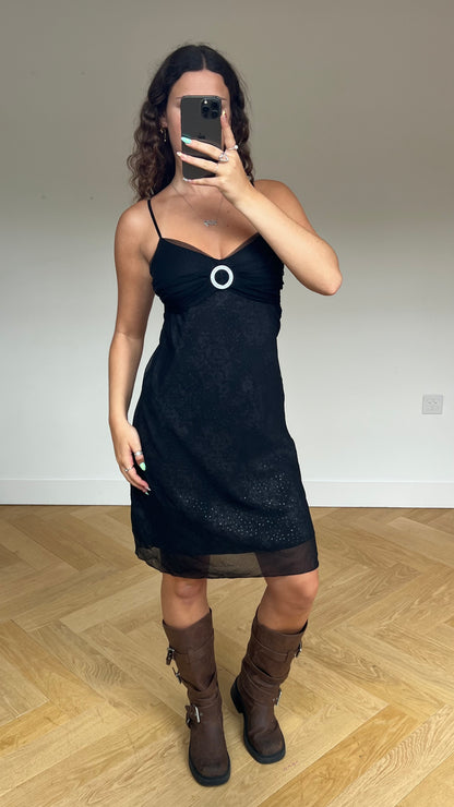 00s black glitter midi dress- size L