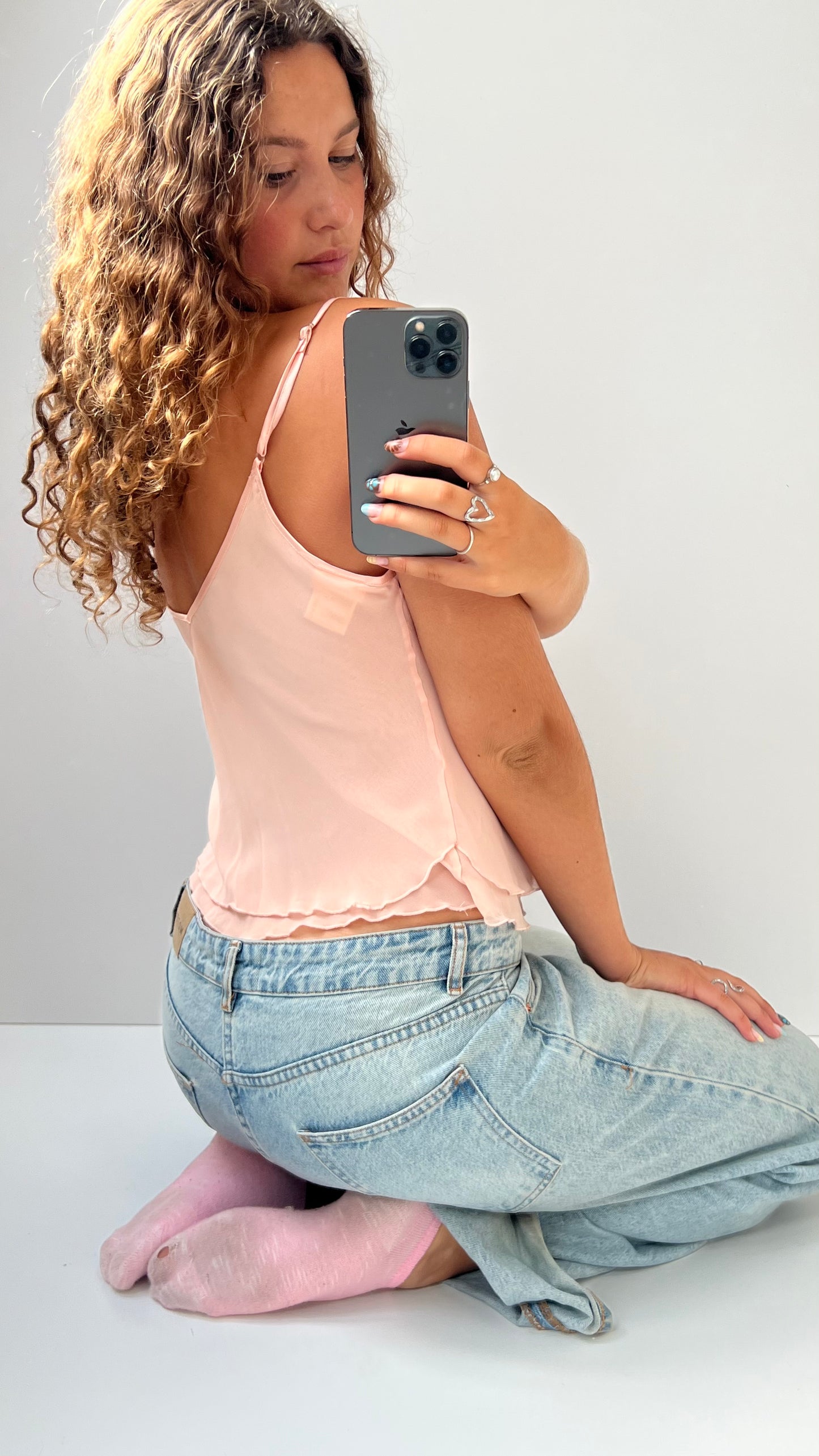 00s baby pink mesh cami- size M