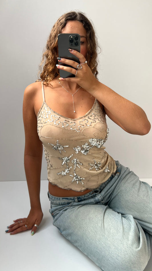 00s cream butterfly sequin cami- size S