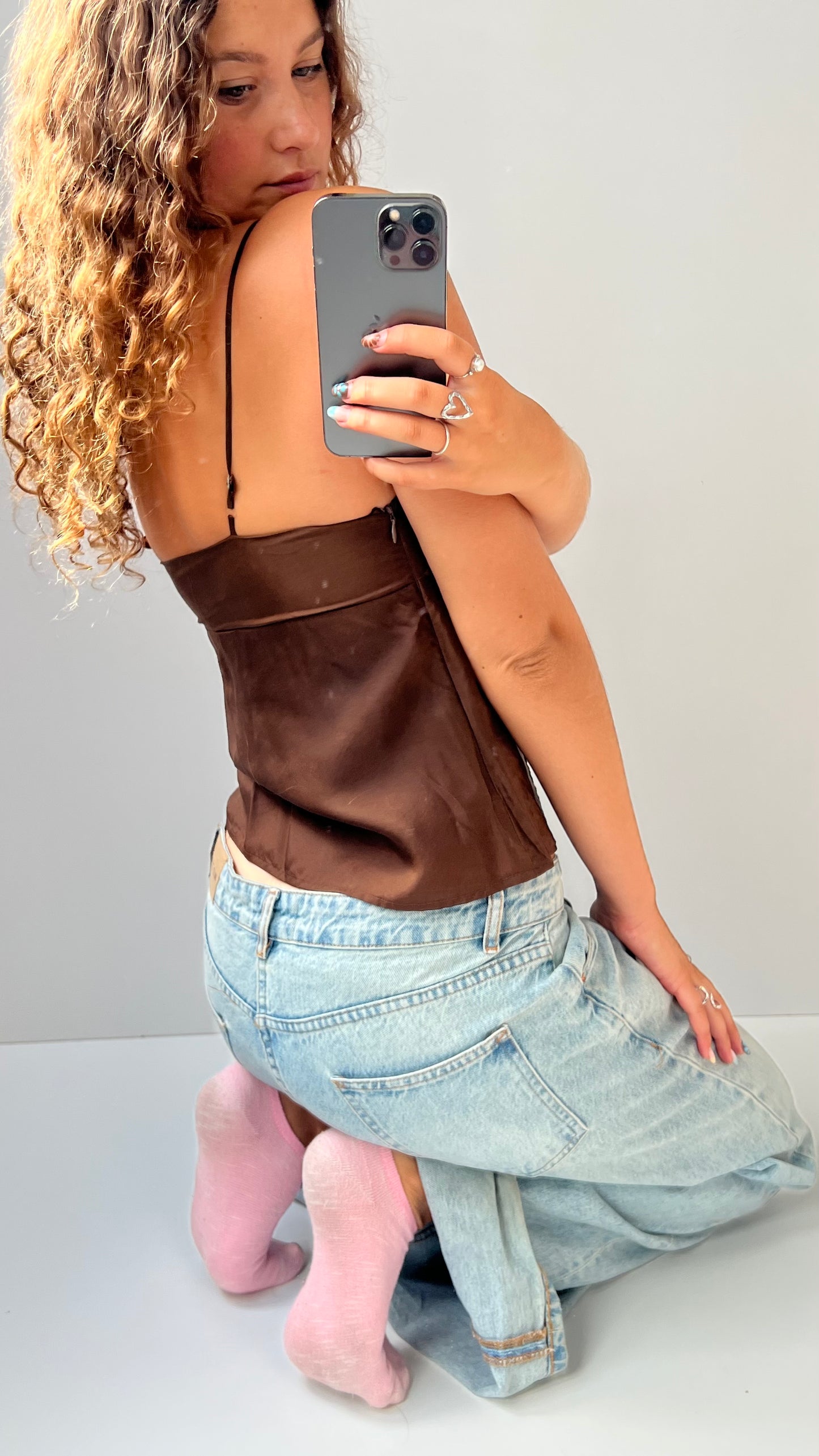 00s silk brown lace cami- size S
