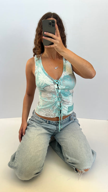 00s blue floral top- size S