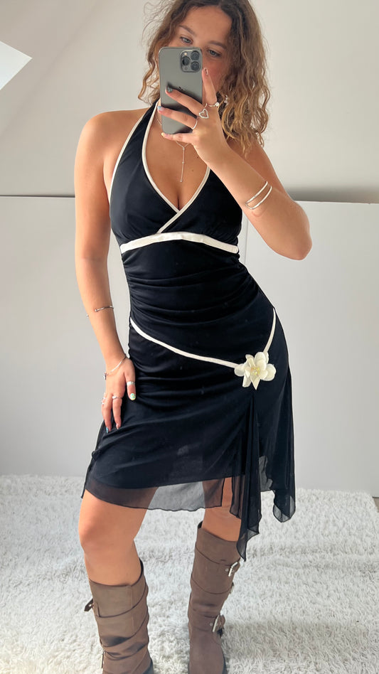 00s black halter mini dress- size S