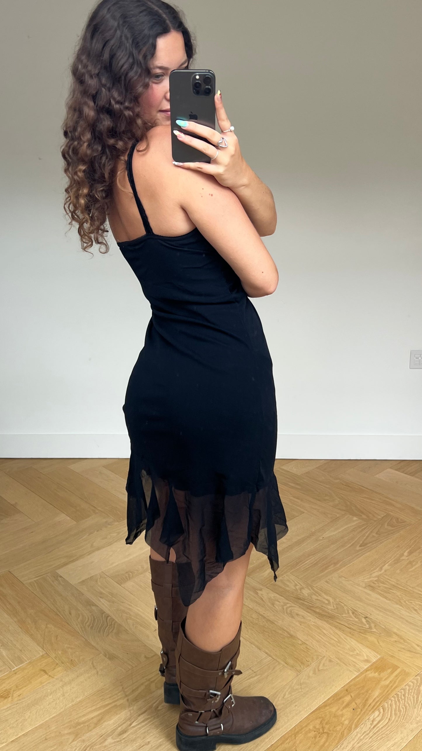 00s black mesh sequin dress- size M