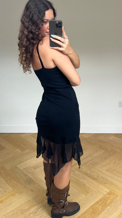 00s black mesh sequin dress- size M
