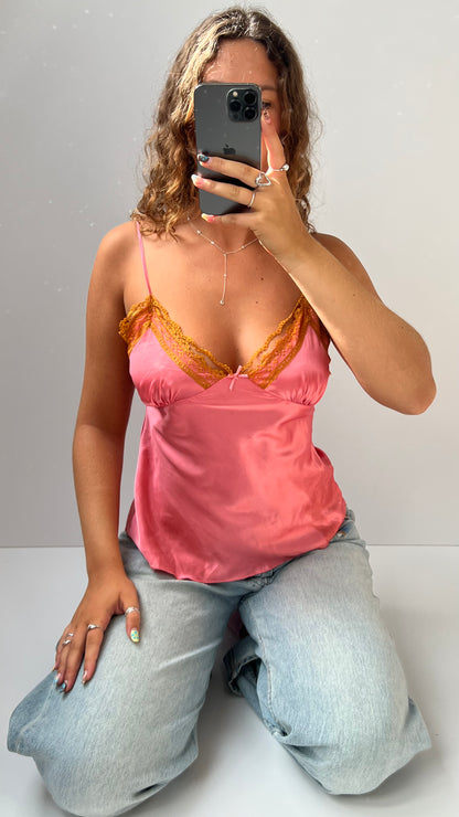 00s pink satin lace cami- size S