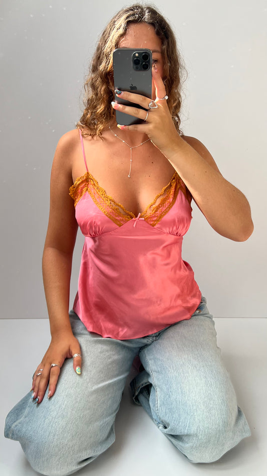 00s pink satin lace cami- size S