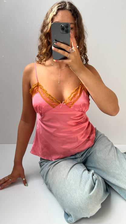 00s pink satin lace cami- size S
