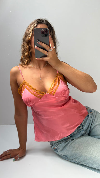 00s pink satin lace cami- size S