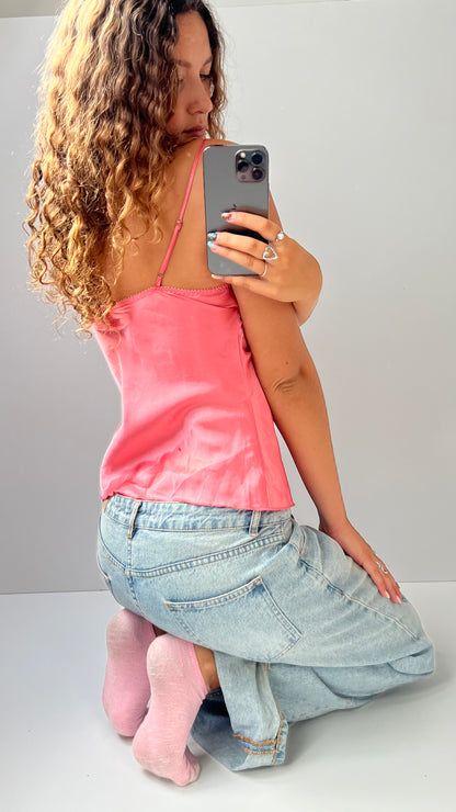 00s pink satin lace cami- size S