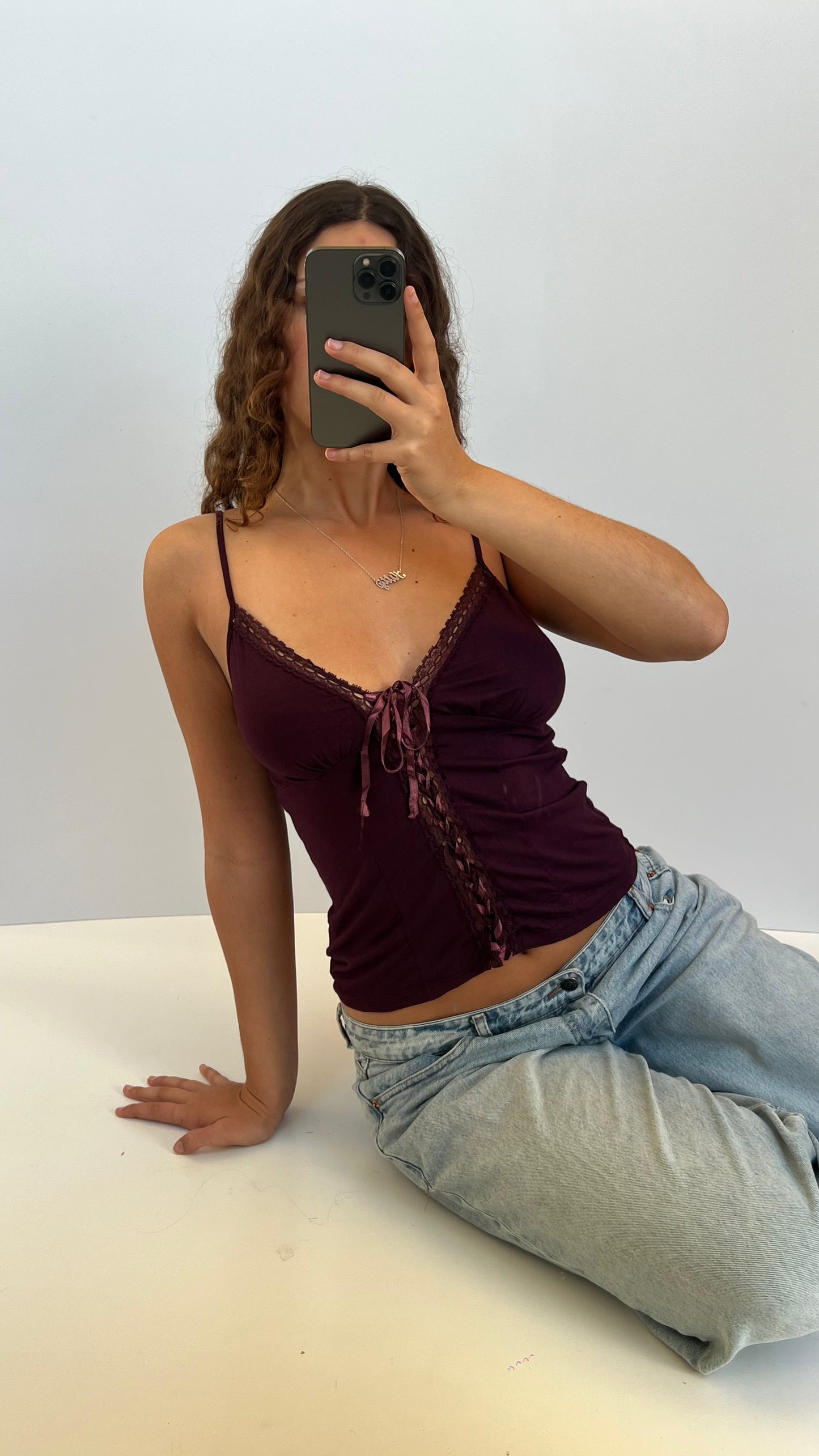00s burgundy lace cami- size L