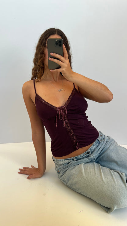 00s burgundy lace cami- size L