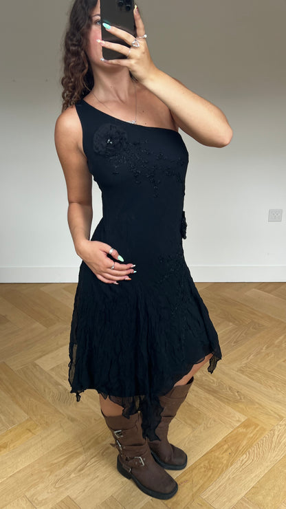 00s silk black midi dress- size M