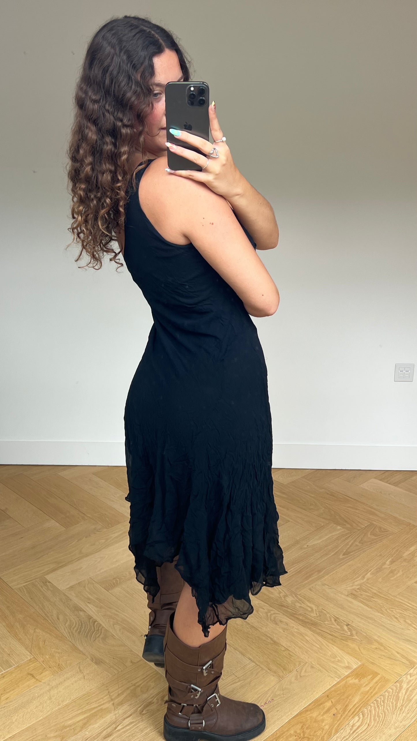 00s silk black midi dress- size M