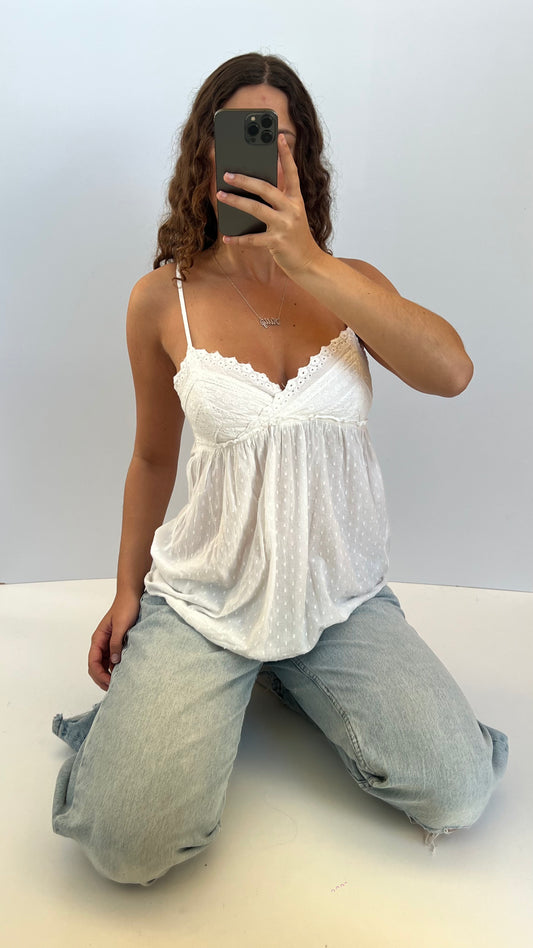 00s white cotton babydoll cami- size M