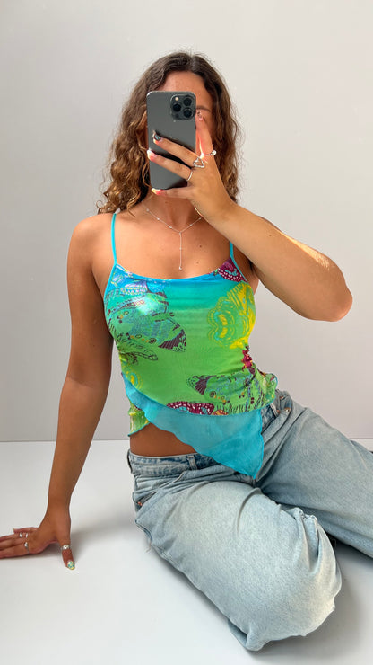 00s green mesh butterfly cami- size S
