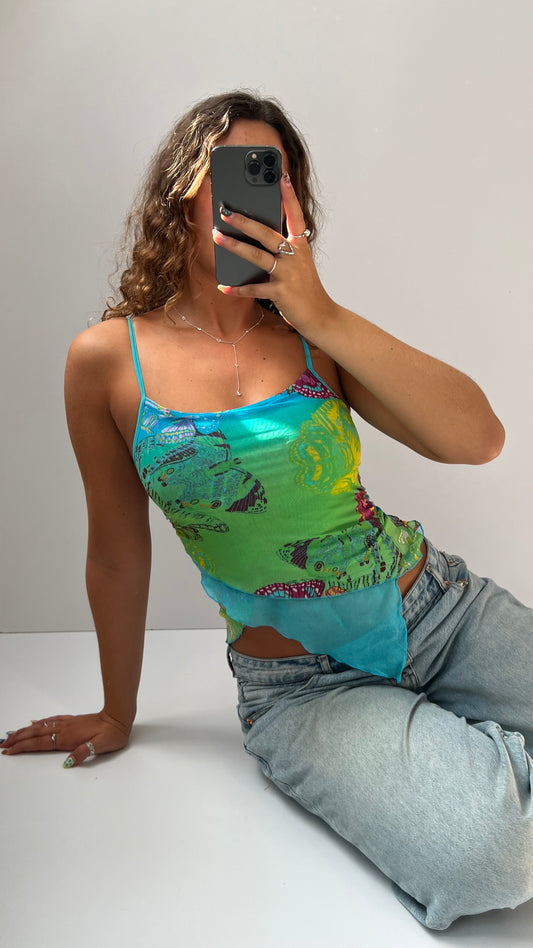 00s green mesh butterfly cami- size S