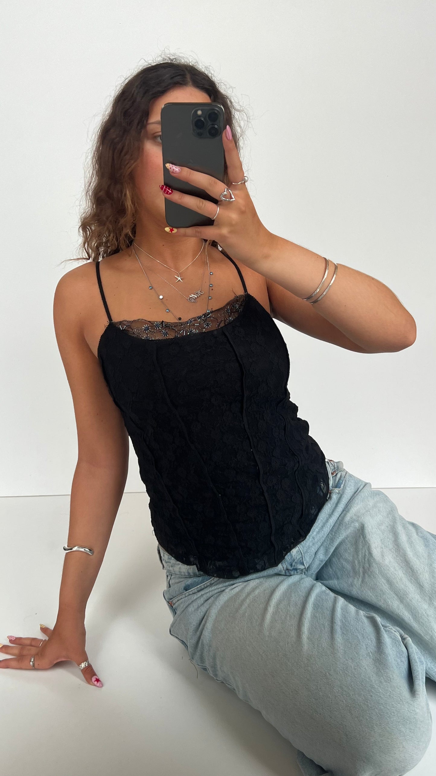 00s black lace cami- size L