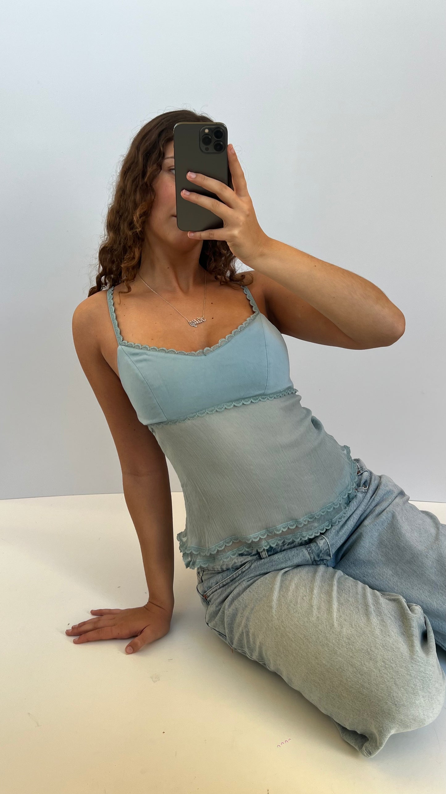 00s blue silk cami- size M