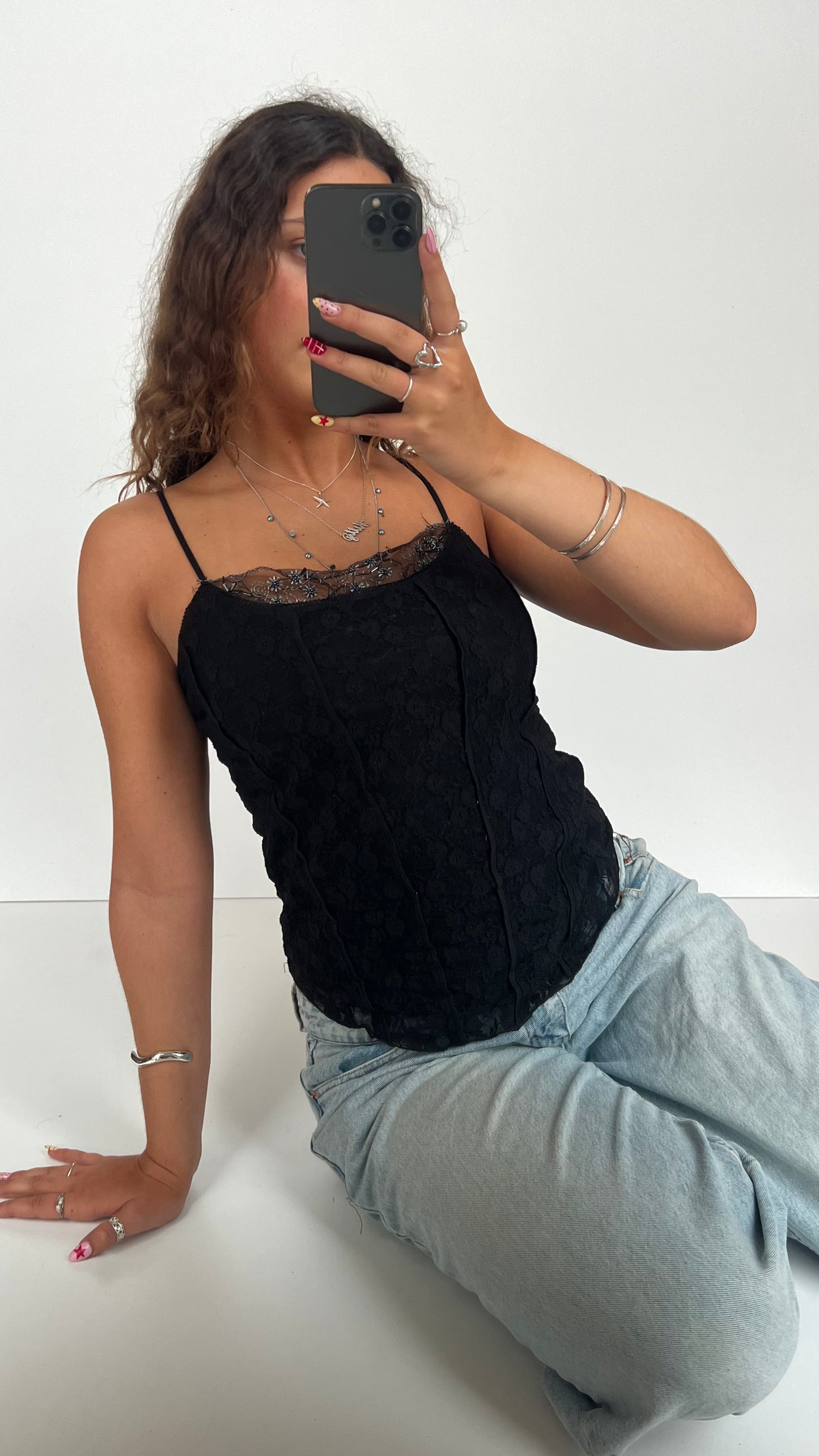 00s black lace cami- size L