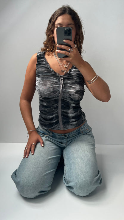 00s grey mesh ruched tank top- size M