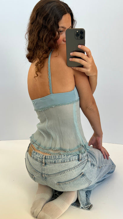 00s blue silk cami- size M
