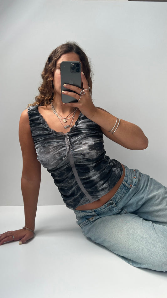 00s grey mesh ruched tank top- size M