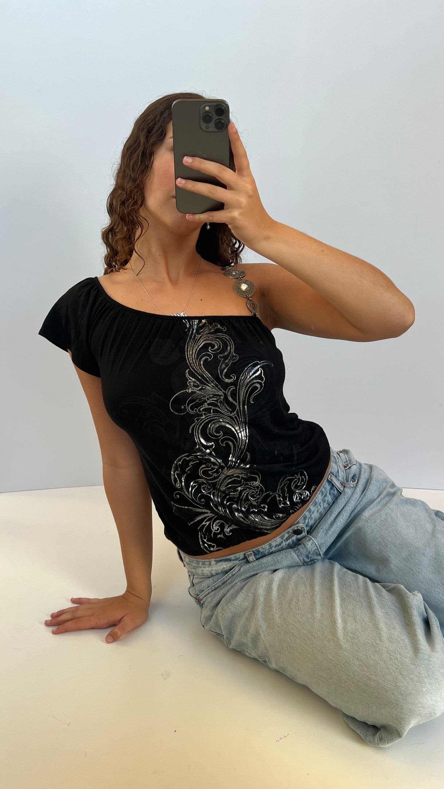 00s black silver top- size M
