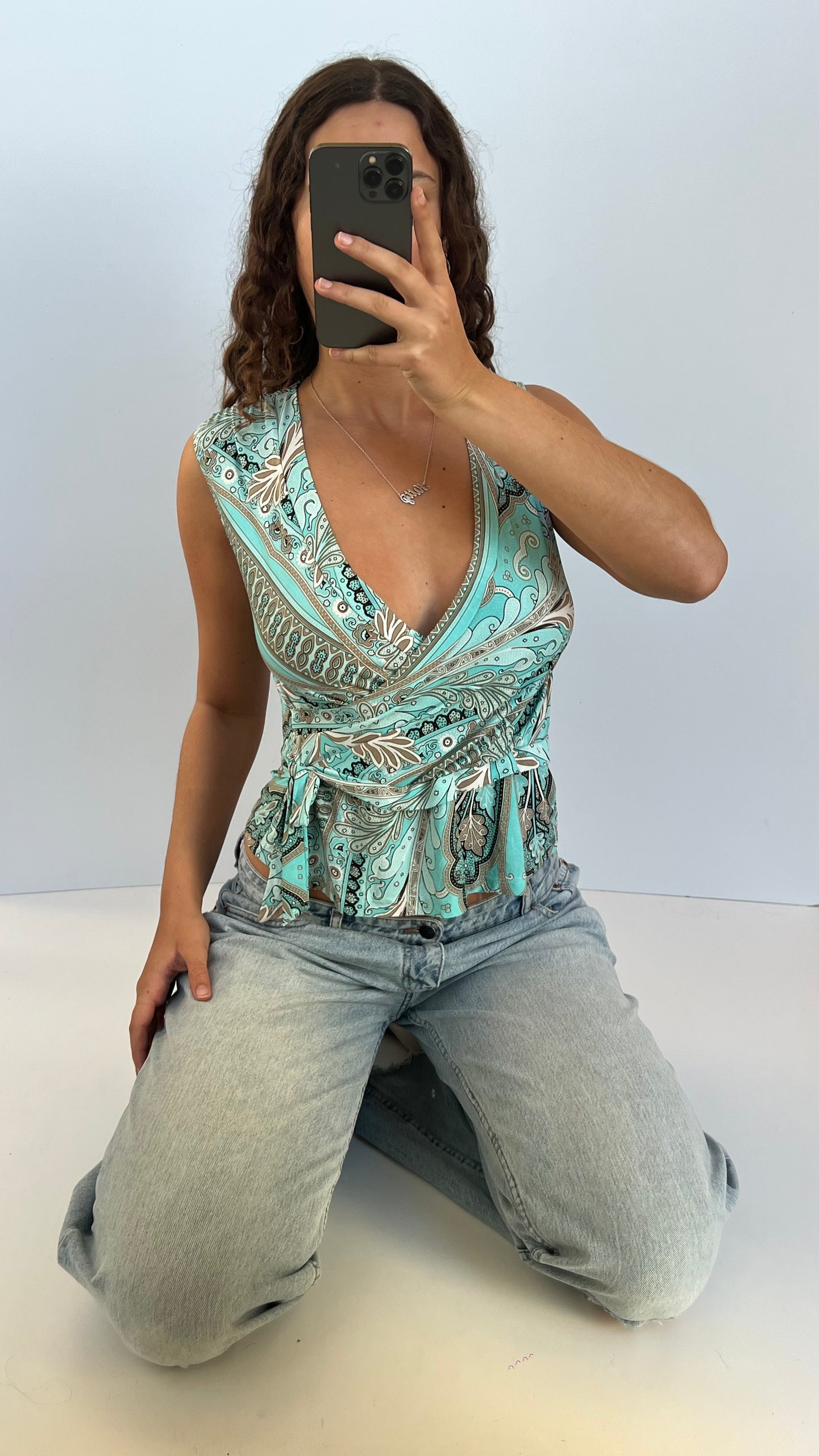 00s blue babydoll top- size L