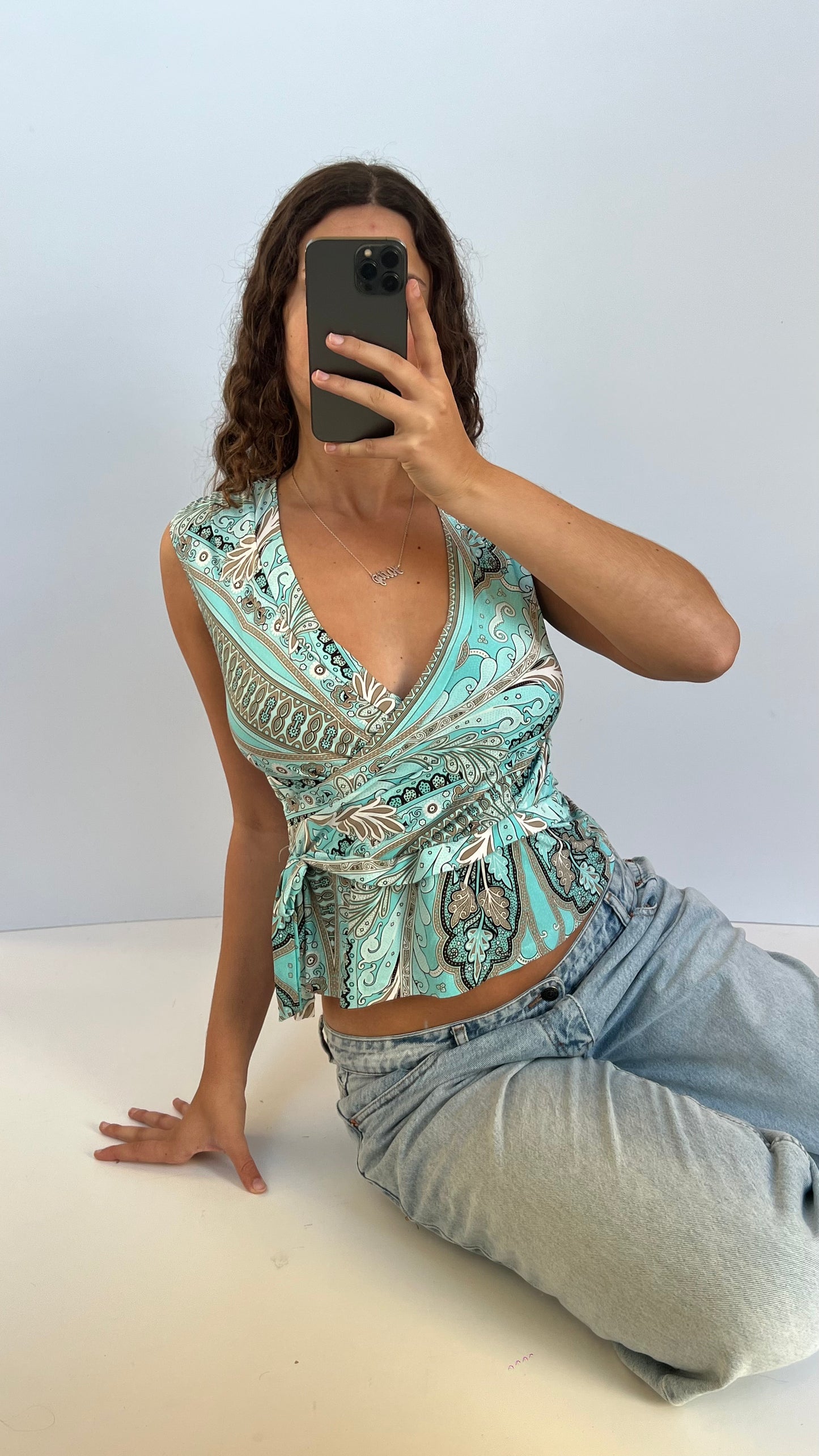 00s blue babydoll top- size L
