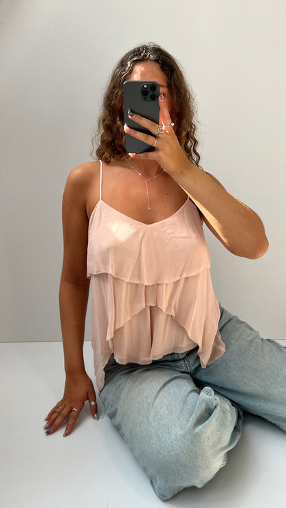 00s pink mesh ruffle cami- size M