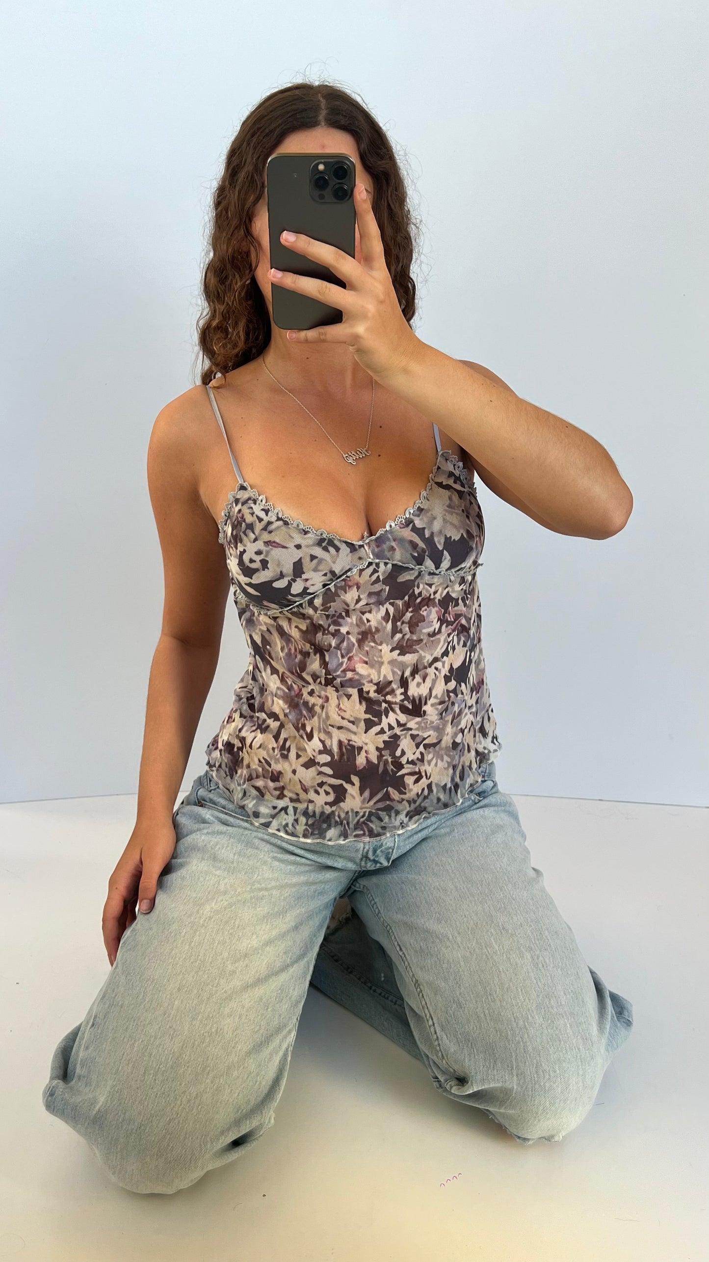 00s purple floral mesh cami- size M