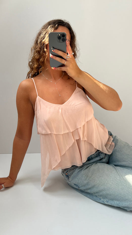 00s pink mesh ruffle cami- size M