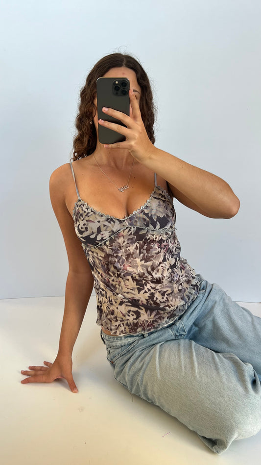 00s purple floral mesh cami- size M