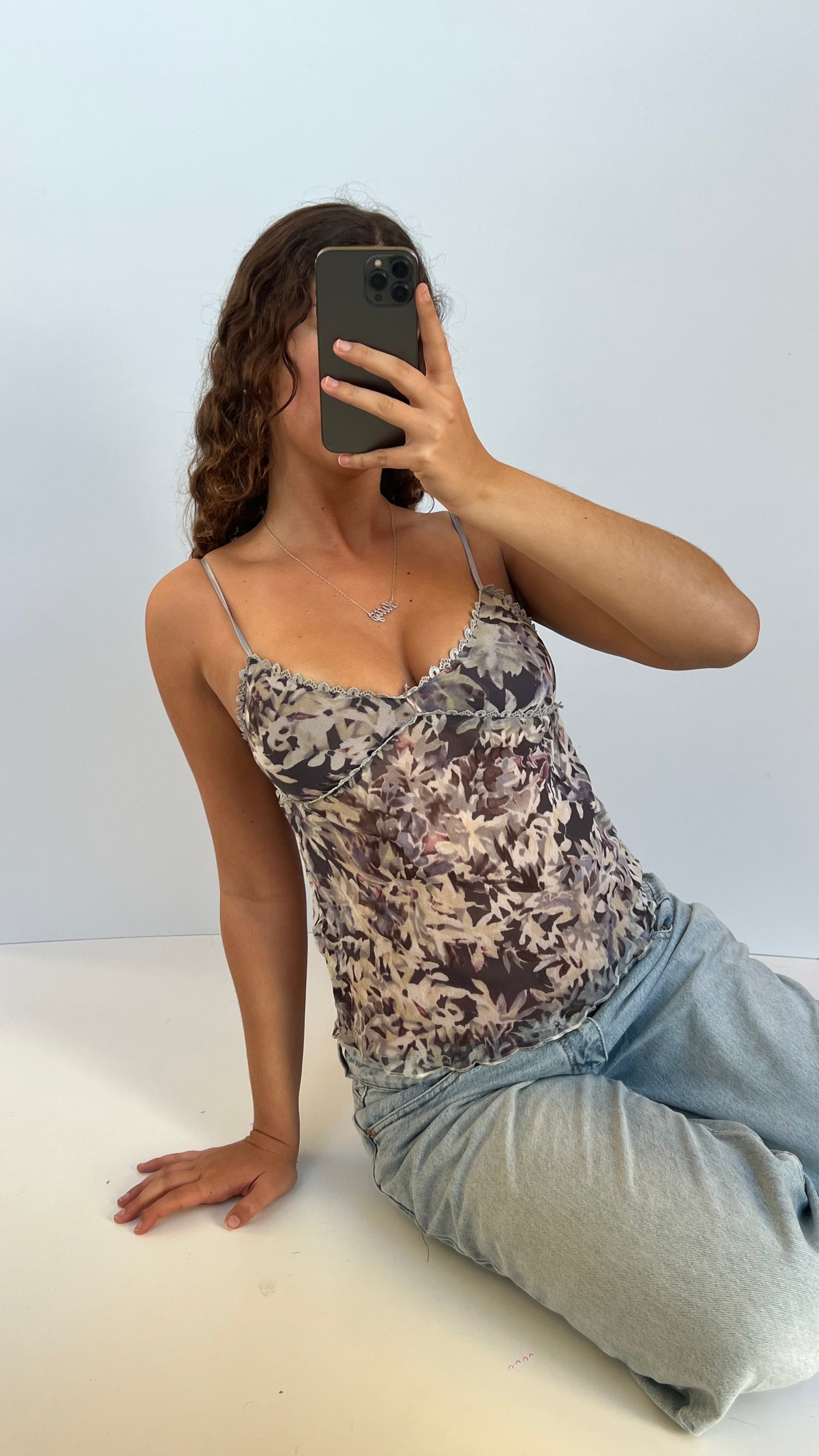 00s purple floral mesh cami- size M