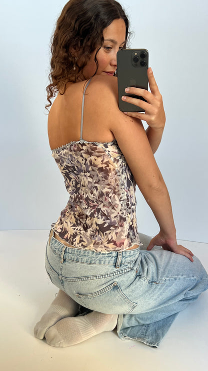 00s purple floral mesh cami- size M
