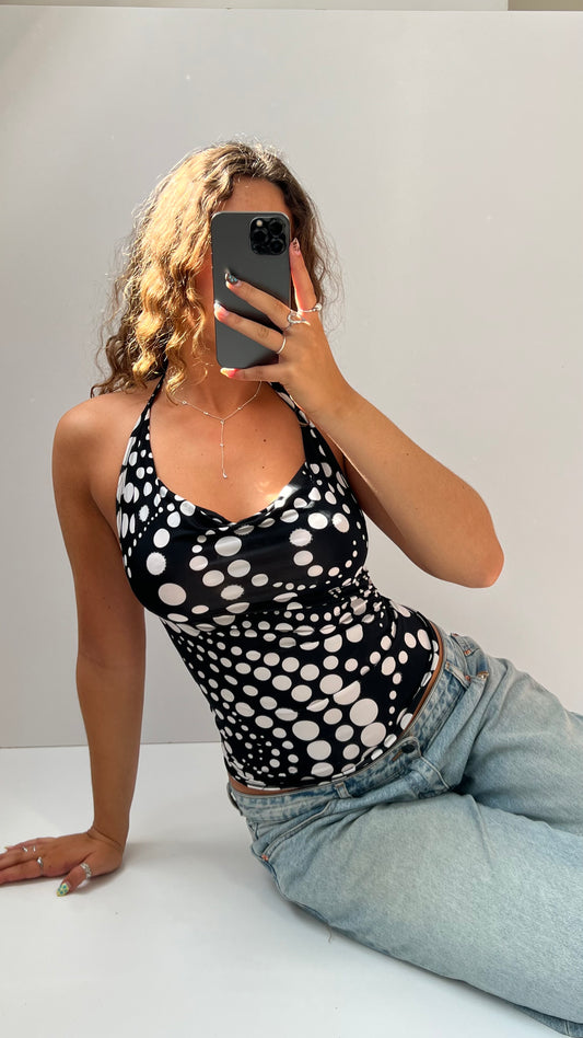 00s black polka dot halter cami- size S