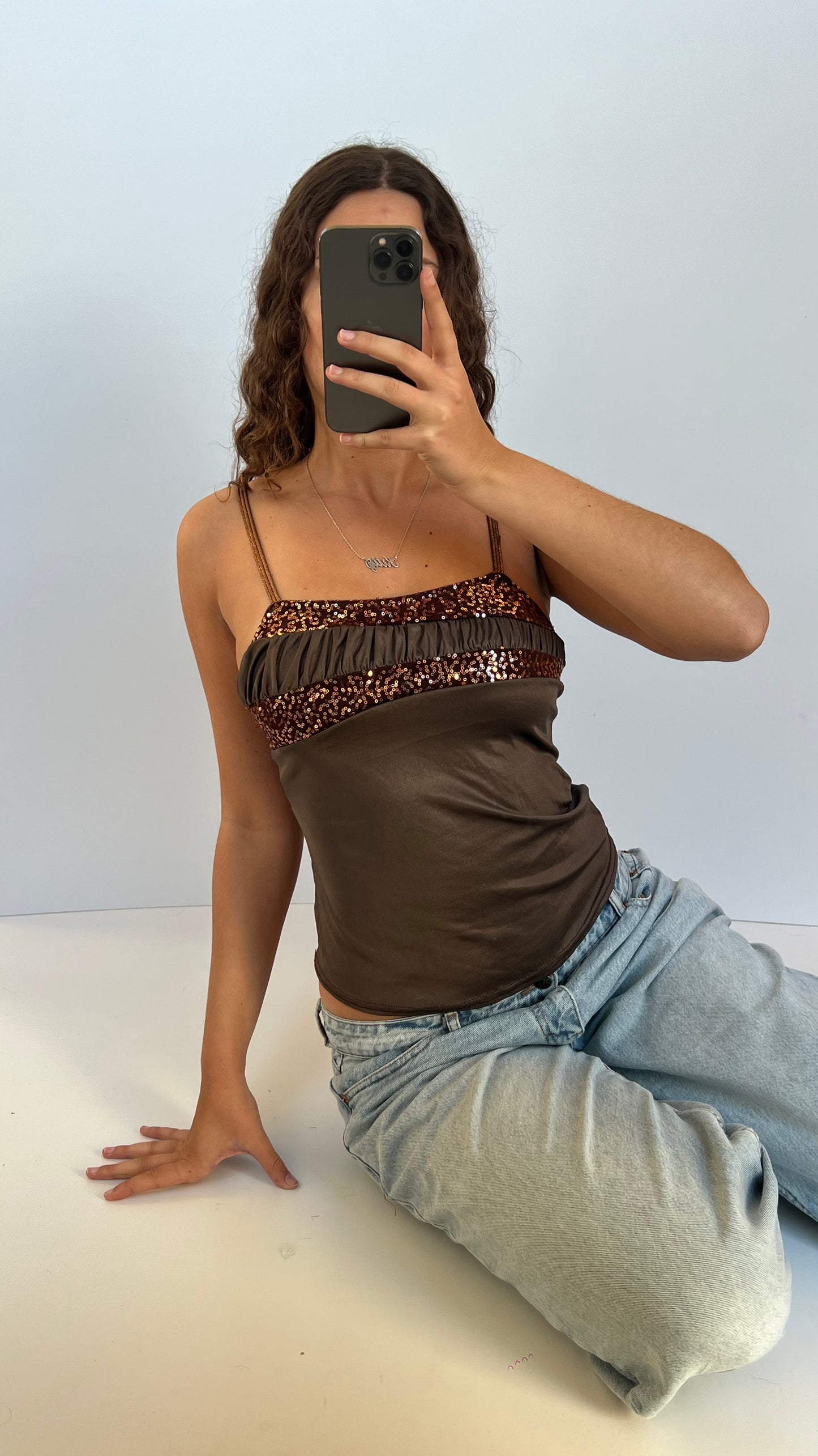 00s brown sequin cami- size S