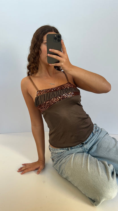 00s brown sequin cami- size S