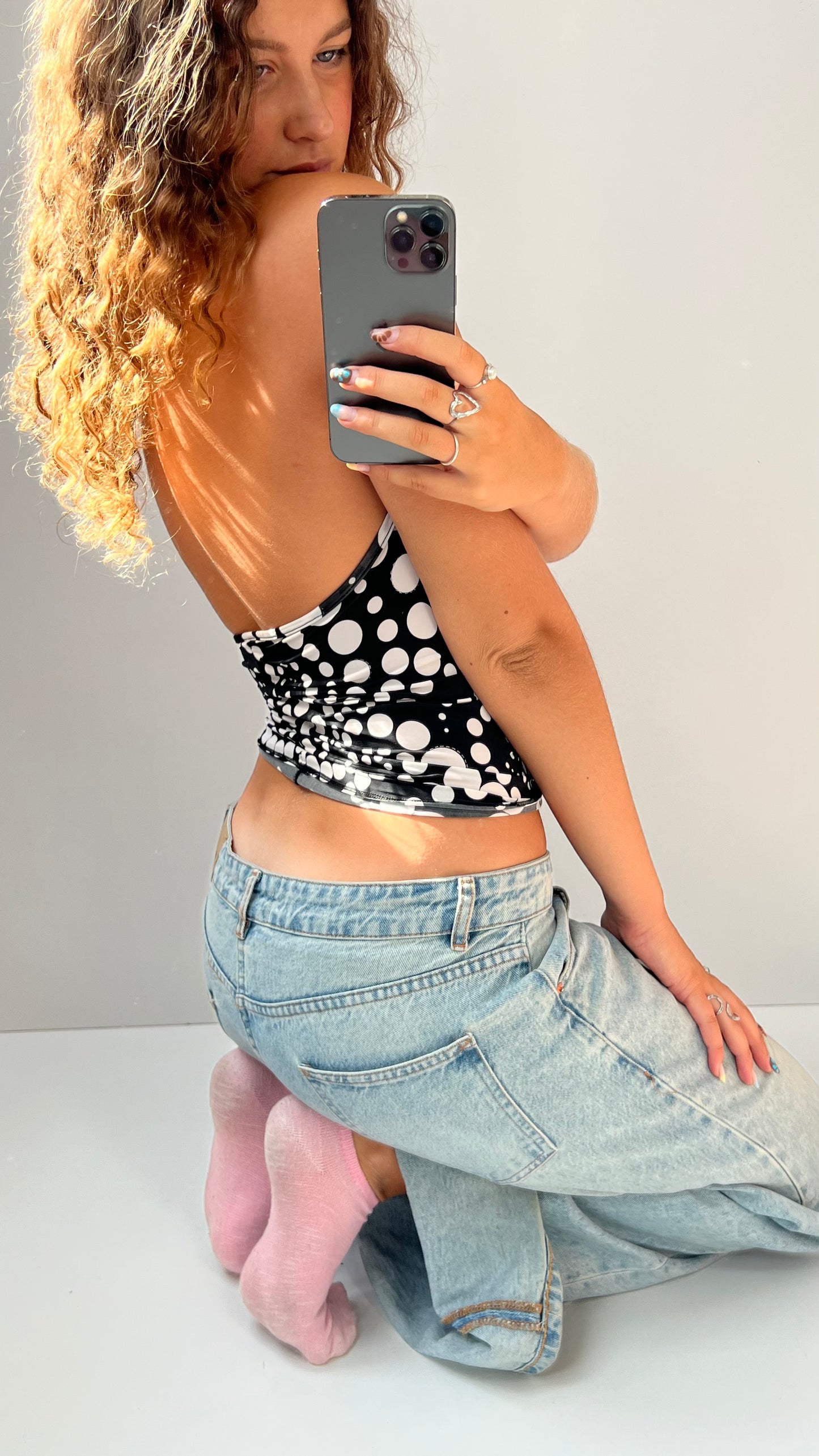 00s black polka dot halter cami- size S