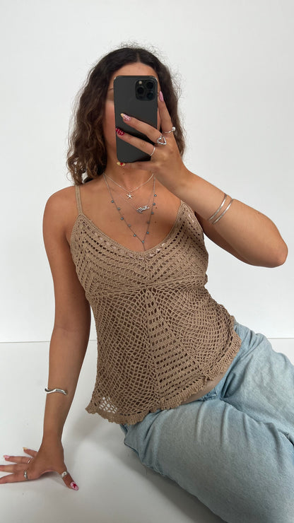 00s brown crochet cami- size L