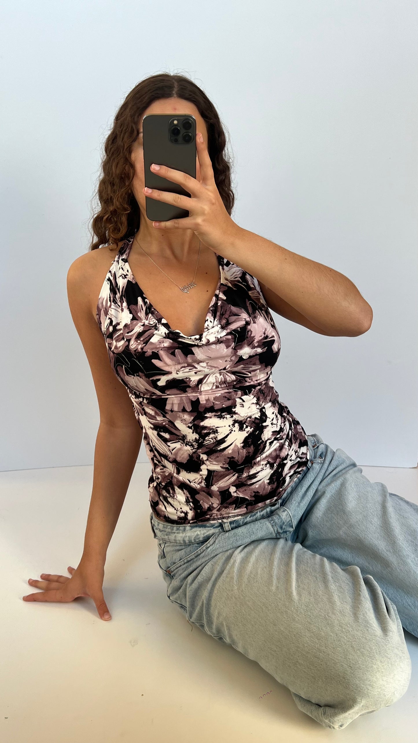 00s purple floral top- size S