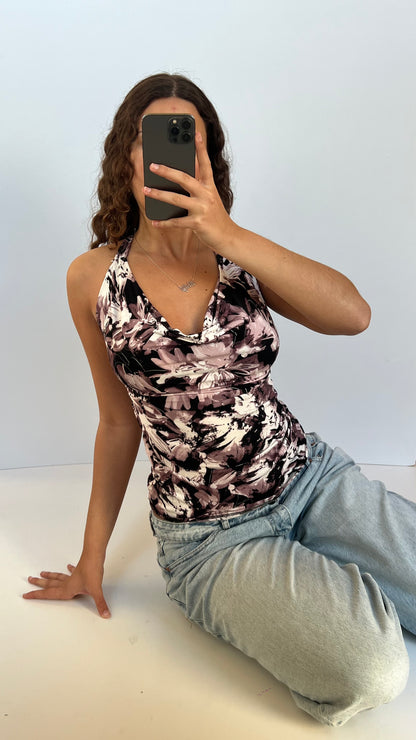 00s purple floral top- size S