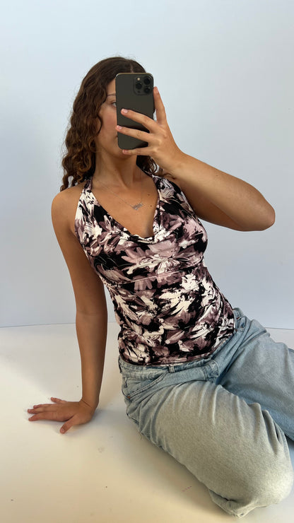 00s purple floral top- size S