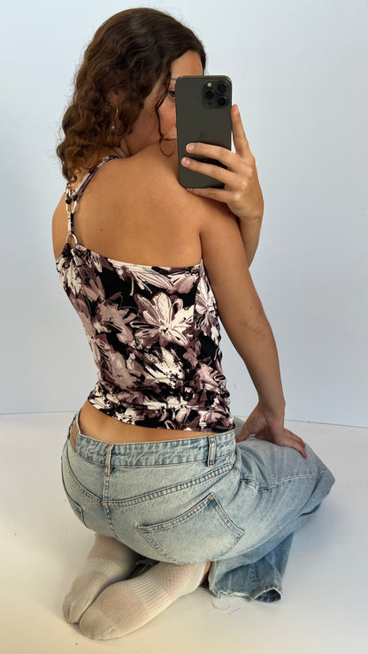 00s purple floral top- size S